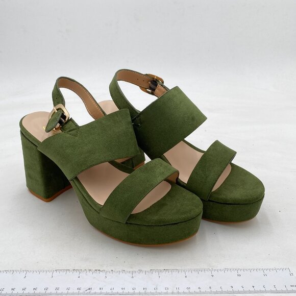 FOWT Green Open Toe Platfrom Sandal Chunky Heel Slingbacks Buckle Wide Band Shoe - Picture 4 of 8
